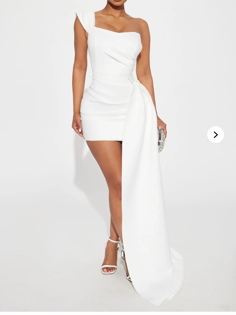 Fashion Nova White One-Shoulder Mini Dress with Draped Side Panel